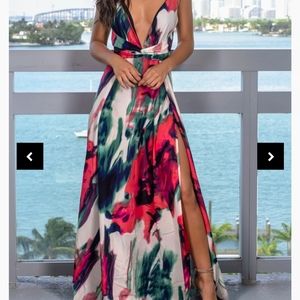 Coral marble Long Dress with slit